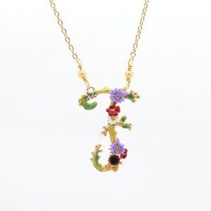 Les Néréides Enamel Floral Letter Pendant Necklace